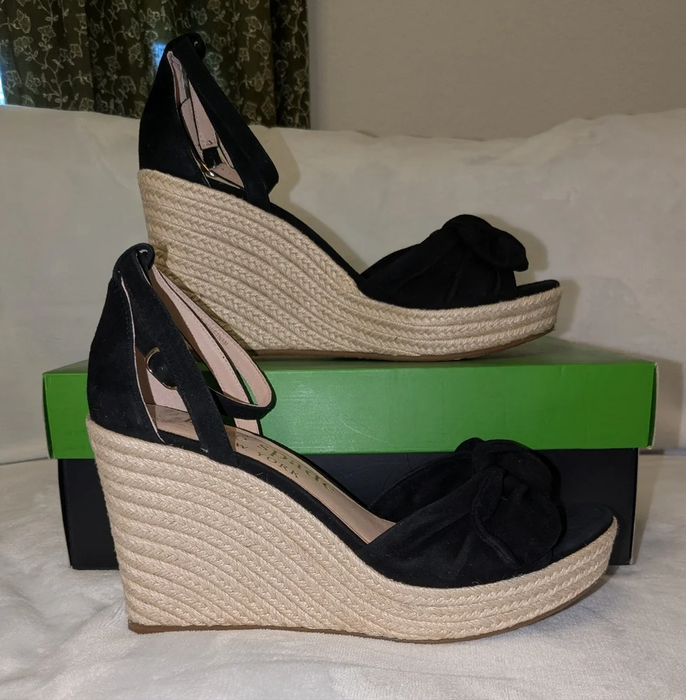 Kate Spade Tianna Black and Cream Wedge Sandals Women's Size 9 - Picture 4 of 8